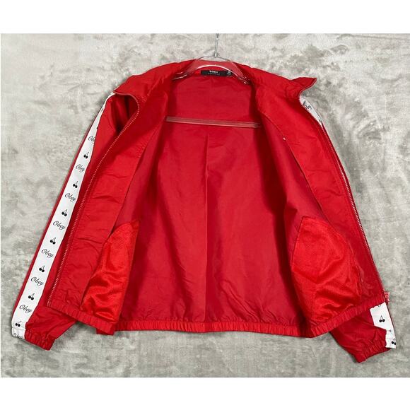 Women’s Obey Worldwide Cherry Windbreaker Full Zip Jacket Red Lightweight Coat - Picture 5 of 11